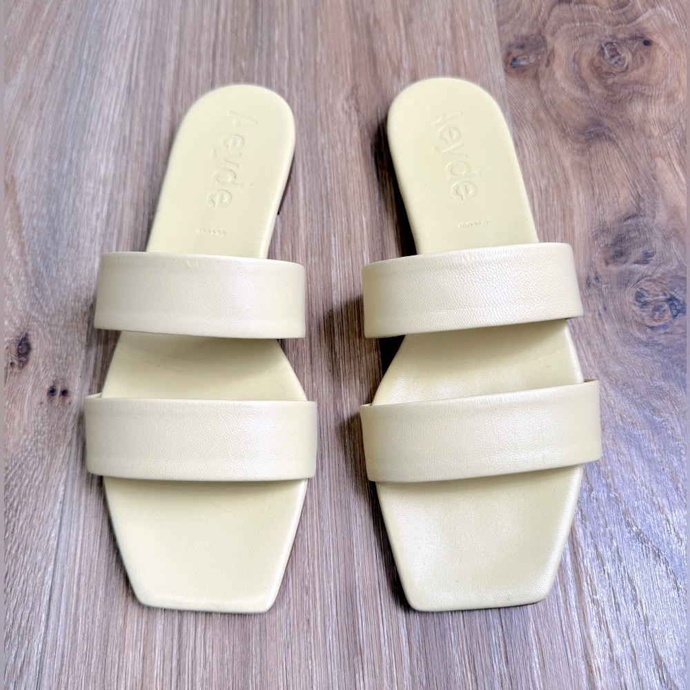 Aeyde Two Strap Sandals Lemon Yellow EU 39 / US 8 Leather Minimalist Slides - Picture 3 of 6